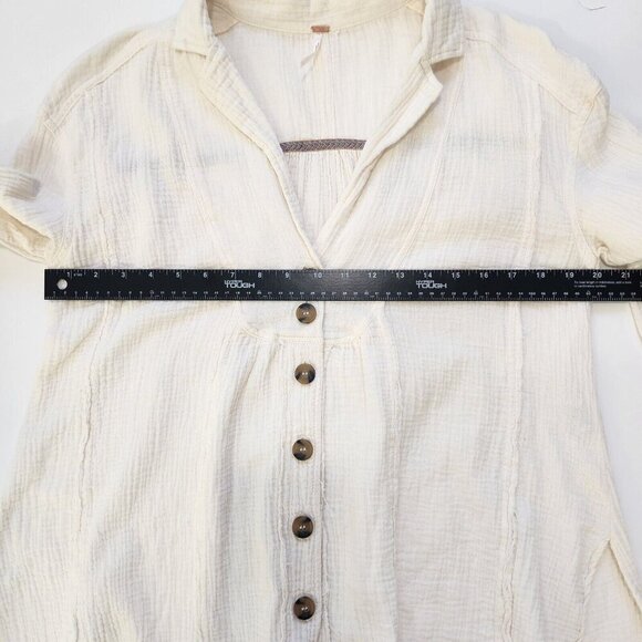 Free People All About The Feels Button Up Shirt XS Ivory Gauzy Cotton Tunic - Picture 6 of 11